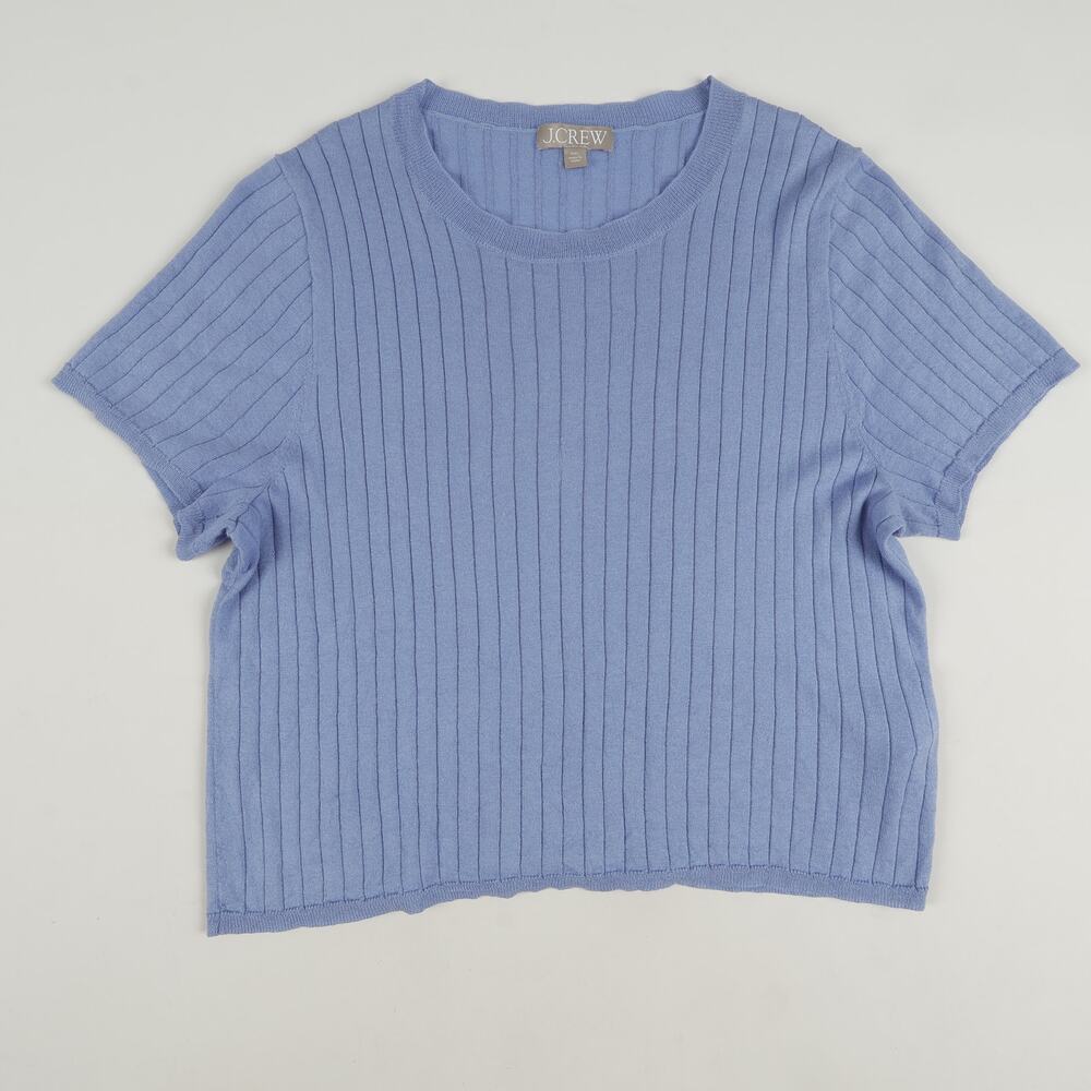 J Crew Womens XXL Ribbed Light Weight Knit Crop Top Silk Cashmere Blend Blue
